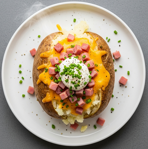 Baked Potato With Cheese & Ham 